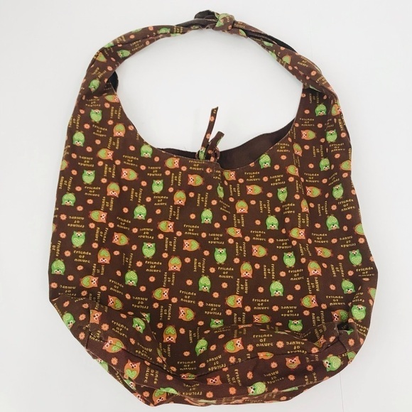 Y2K Hippie Bohemian Oversized Owl Print Canvas Fabric Tote Crossbody Book Bag - Picture 2 of 10